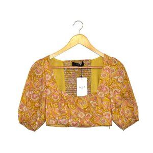 OPT Crop Smocked Puff Sleeve Top Size S